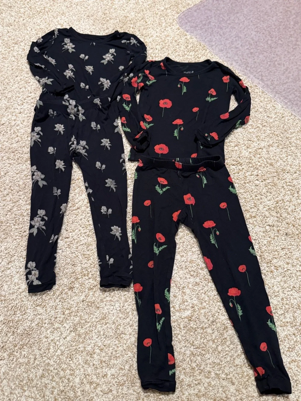Kyte BABY Black Kids Pajama Set with Red Poppy Print